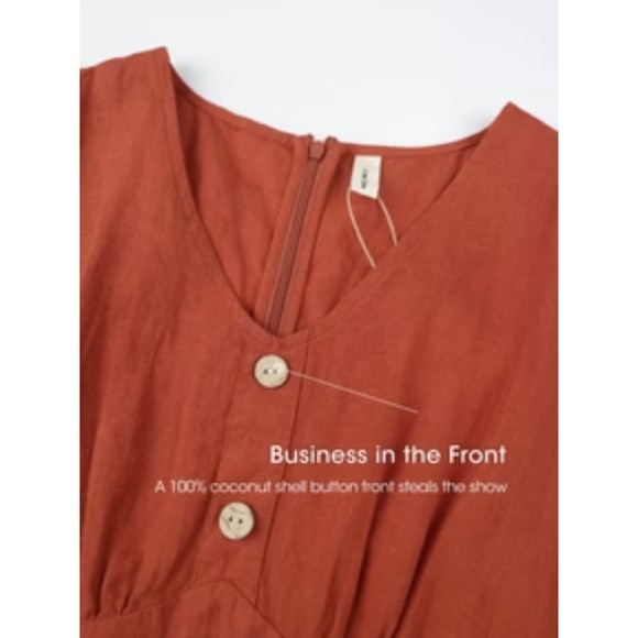 Valentina 100% Linen Button-Front A-Line Midi Dress - Picture 3 of 6